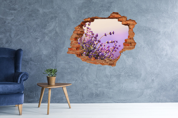 Grote 3D muursticker gat in de muur Lavendelbloemen in het ochtendlicht