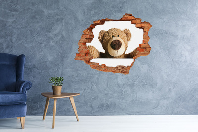 Vinyl muursticker 3D breekeffect Lachende teddybeer in een gat in de muur