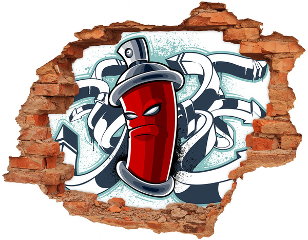 Grote 3D muursticker gat in de muur Rode mok met graffiti
