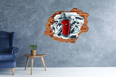 Grote 3D muursticker gat in de muur Rode mok met graffiti