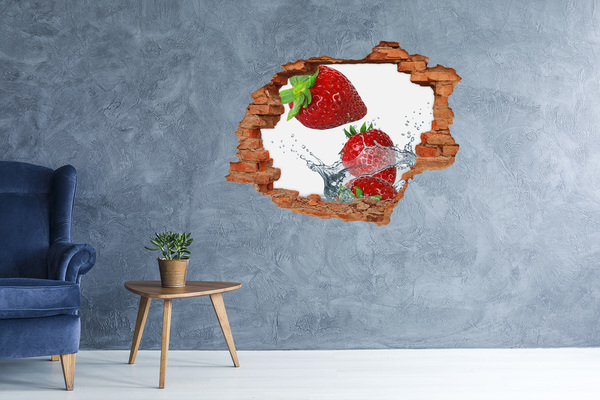 Grote 3D muursticker gat in de muur Sappige aardbeien in water