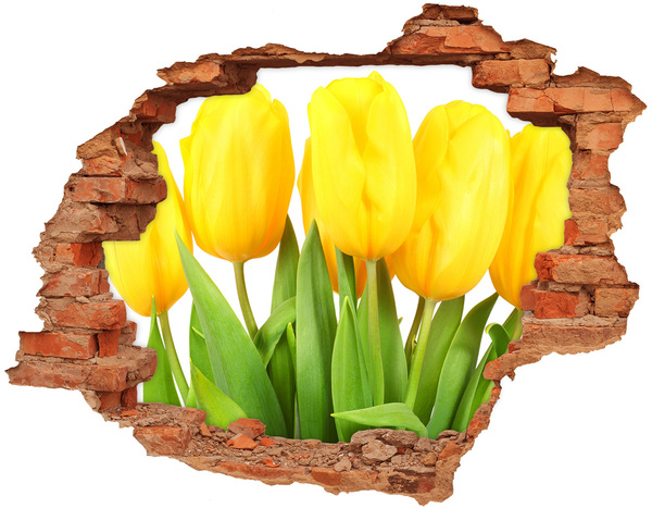 Grote 3D muursticker gat in de muur Tulpenbloemen in een gat in de muur