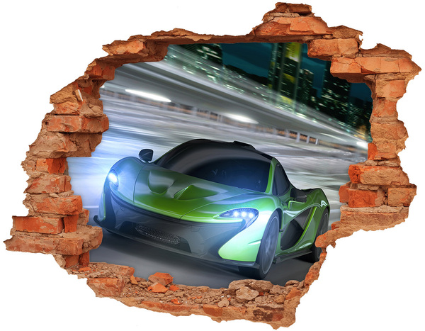 Grote 3D muursticker gat in de muur Sportwagen in actie