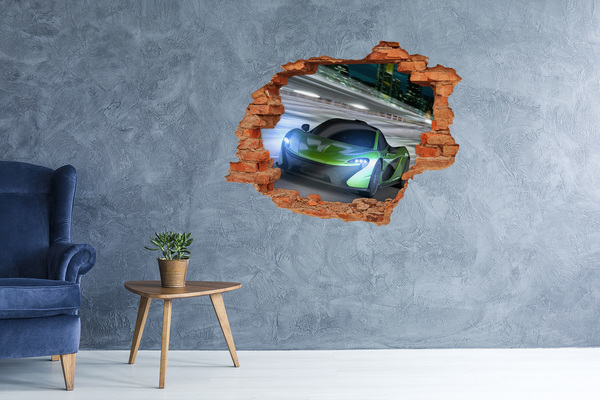Grote 3D muursticker gat in de muur Sportwagen in actie