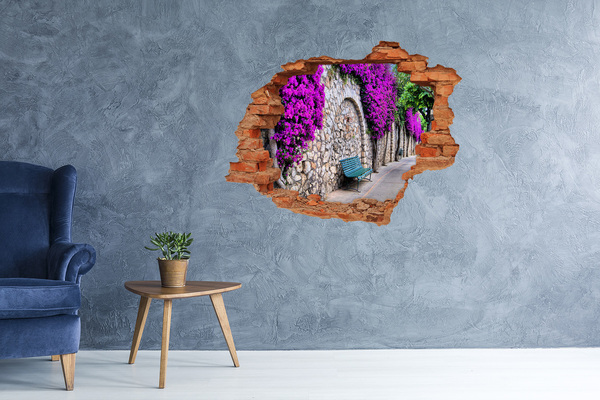 Grote 3D muursticker gat in de muur Bloemenlaan in de stenen muur