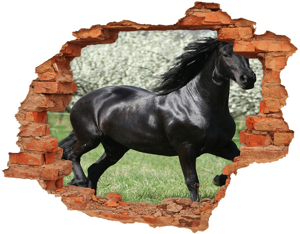 Vinyl muursticker 3D breekeffect Een paard dat door een muur galoppeert