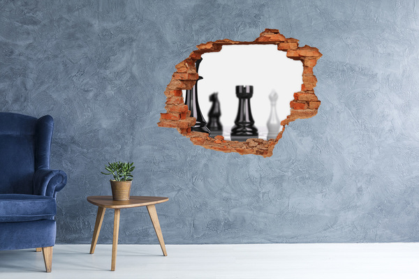 Vinyl muursticker 3D breekeffect Schaken door een gat in de muur