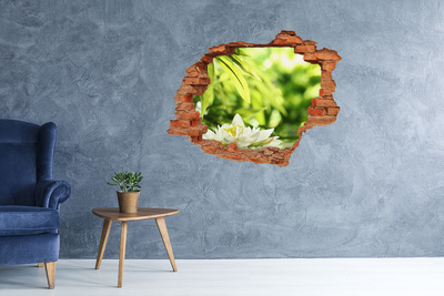 Grote 3D muursticker gat in de muur Een bloem in een groene tuin