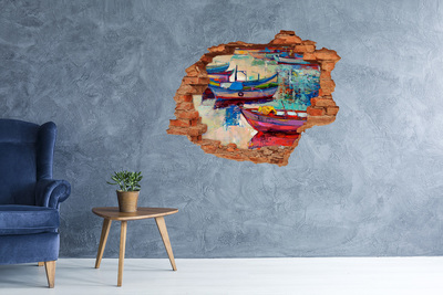 Grote 3D muursticker gat in de muur Schilderachtige boten op het water