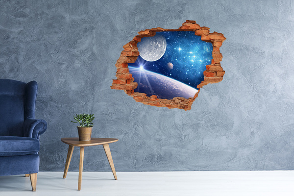 Grote 3D muursticker gat in de muur Kosmische ruimte