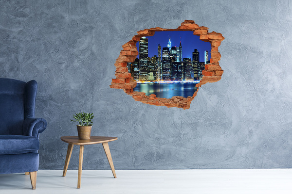 Vinyl muursticker 3D breekeffect De skyline van New York 's nachts