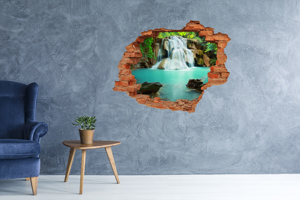 Grote 3D muursticker gat in de muur Een waterval in een tropisch paradijs