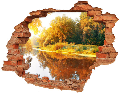 Grote 3D muursticker gat in de muur Herfstlandschap aan de rivier