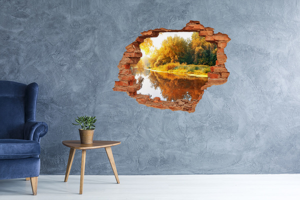 Grote 3D muursticker gat in de muur Herfstlandschap aan de rivier
