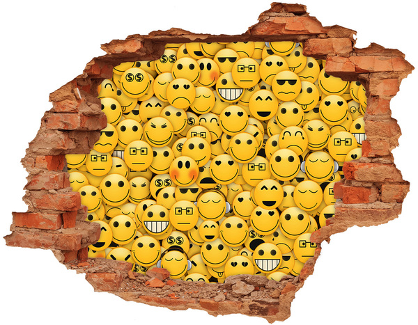 Vinyl muursticker 3D breekeffect Lachende emoji's in een gat in de muur