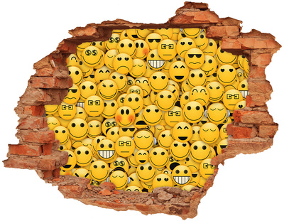 Vinyl muursticker 3D breekeffect Lachende emoji's in een gat in de muur