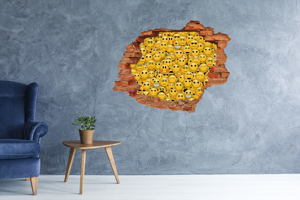 Vinyl muursticker 3D breekeffect Lachende emoji's in een gat in de muur