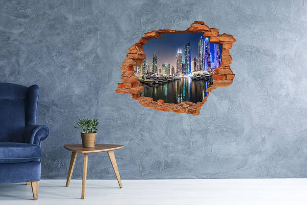 Vinyl muursticker 3D breekeffect Een moderne stad aan het water