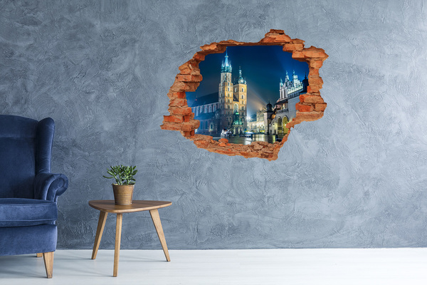 Grote 3D muursticker gat in de muur De nachtelijke hemel van Krakau