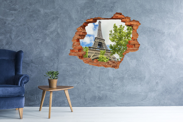 Grote 3D muursticker gat in de muur De Eiffeltoren in Parijs