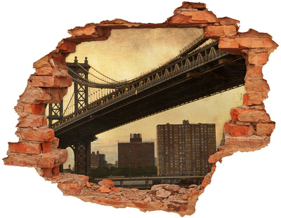Grote 3D muursticker gat in de muur New York Bridge