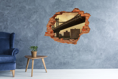 Grote 3D muursticker gat in de muur New York Bridge