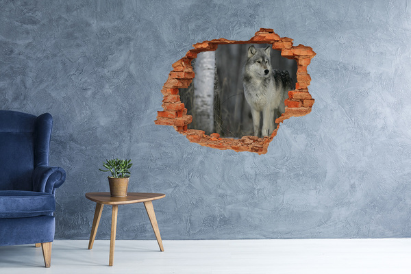 Vinyl muursticker 3D breekeffect Wolf in zijn natuurlijke habitat