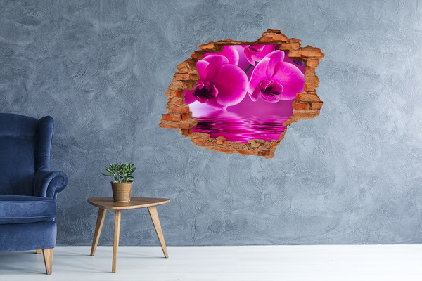 Grote 3D muursticker gat in de muur Een bloemenparadijs in roze tinten.