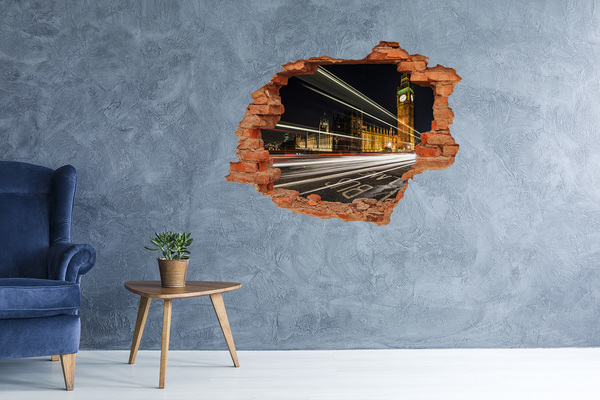 Grote 3D muursticker gat in de muur Londense bezienswaardigheden 's nachts