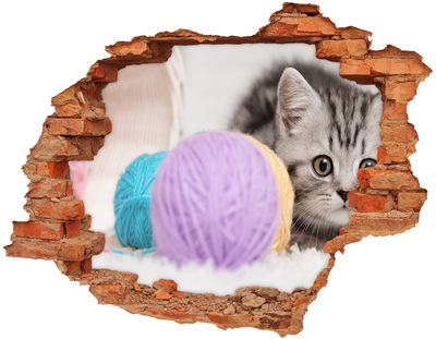 Vinyl muursticker 3D breekeffect Het kitten achter de muur