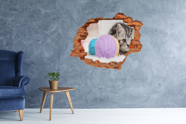 Vinyl muursticker 3D breekeffect Het kitten achter de muur
