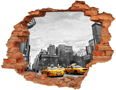 Grote 3D muursticker gat in de muur Taxi's in het stedelijk landschap van New York City