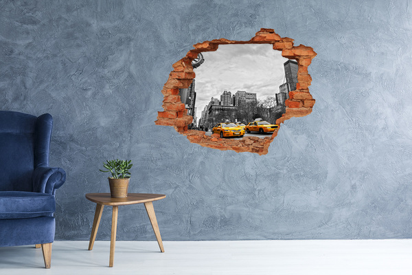 Grote 3D muursticker gat in de muur Taxi's in het stedelijk landschap van New York City