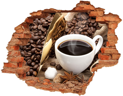 Grote 3D muursticker gat in de muur Koffie midden in de natuur