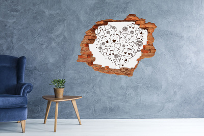 Grote 3D muursticker gat in de muur Muzikale harten en rozen