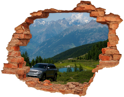 Grote 3D muursticker gat in de muur Berglandschap met een meer
