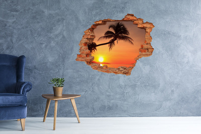 Vinyl muursticker 3D breekeffect Zonsondergang op een tropisch strand