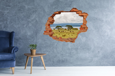 Vinyl muursticker 3D breekeffect Afrikaans landschap met wilde dieren
