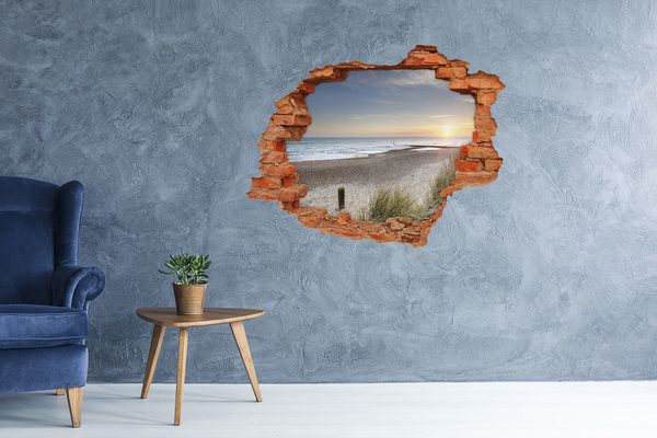 Grote 3D muursticker gat in de muur Uitzicht op het strand bij zonsondergang
