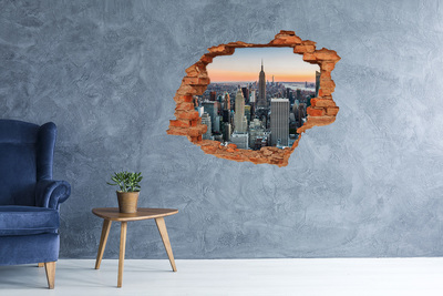 Vinyl muursticker 3D breekeffect New York bij zonsondergang
