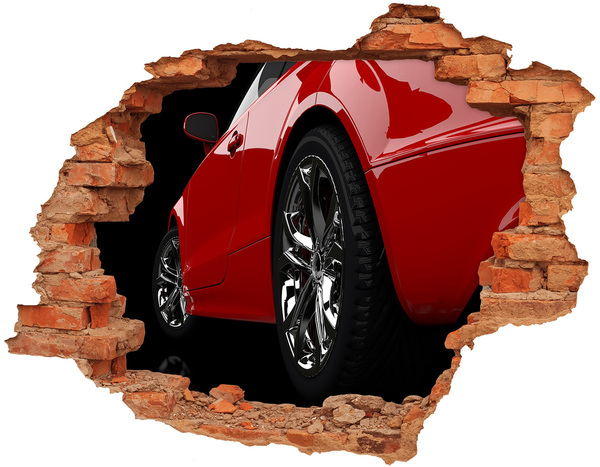 Vinyl muursticker 3D breekeffect Rode auto door een gat in de muur