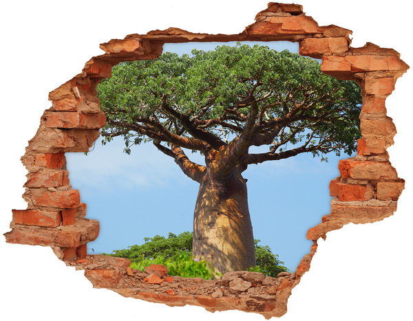 Vinyl muursticker 3D breekeffect Baobab in een gat in de muur