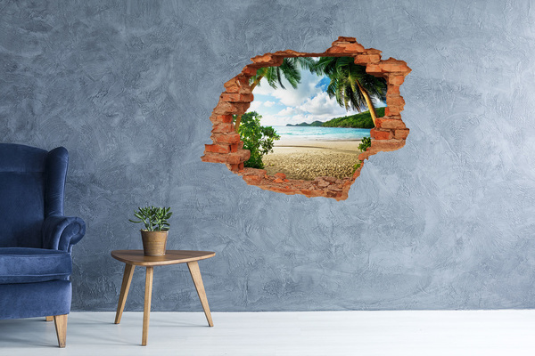 Vinyl muursticker 3D breekeffect Tropisch strand met palmbomen