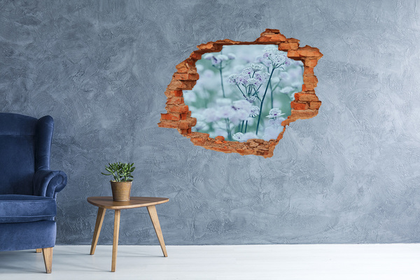 Vinyl muursticker 3D breekeffect Bloemen tussen de ingestorte muur