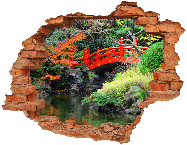 Vinyl muursticker 3D breekeffect Japanse brug in de tuin
