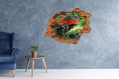 Vinyl muursticker 3D breekeffect Japanse brug in de tuin