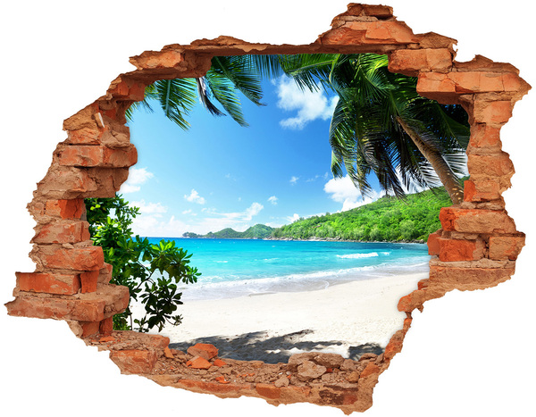 Grote 3D muursticker gat in de muur Caribisch strand door een gat in de muur