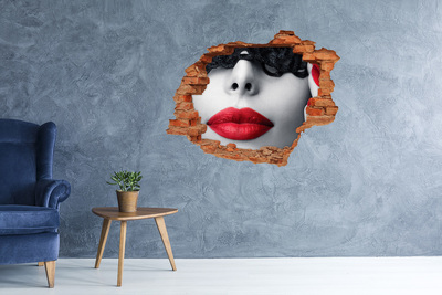 Grote 3D muursticker gat in de muur Rode lippen