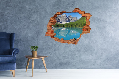Grote 3D muursticker gat in de muur Berglandschap met een meer