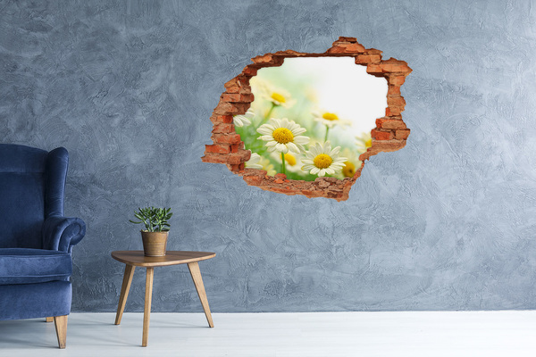 Grote 3D muursticker gat in de muur Een bloemenparadijs achter de muur.